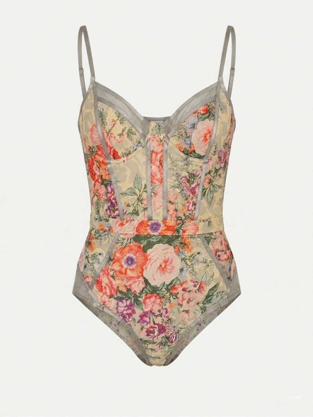 Zimmermann Devoted Floral Mesh Corset or swimsuit  Semi-Sheer Size 3 5142WDEV